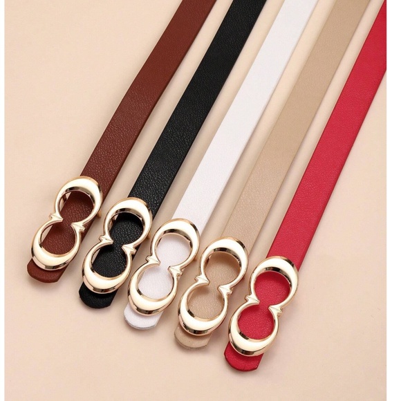 Luxe Vegan Leather Gold Tone Buckle Skinny Belt Set - Picture 2 of 3